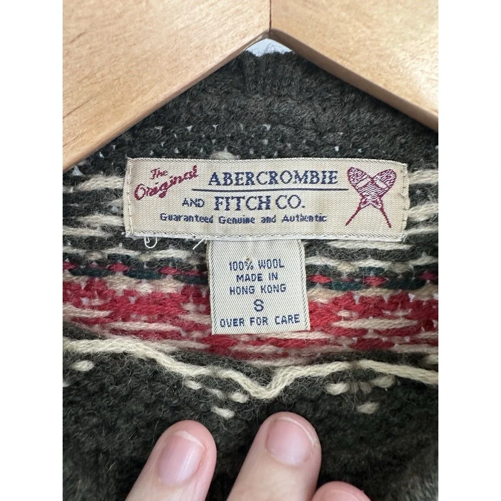 Vtg Abercrombie & Fitch Sweater Mens Nordic Y2K Small 100% Wool Isle Mock Neck
